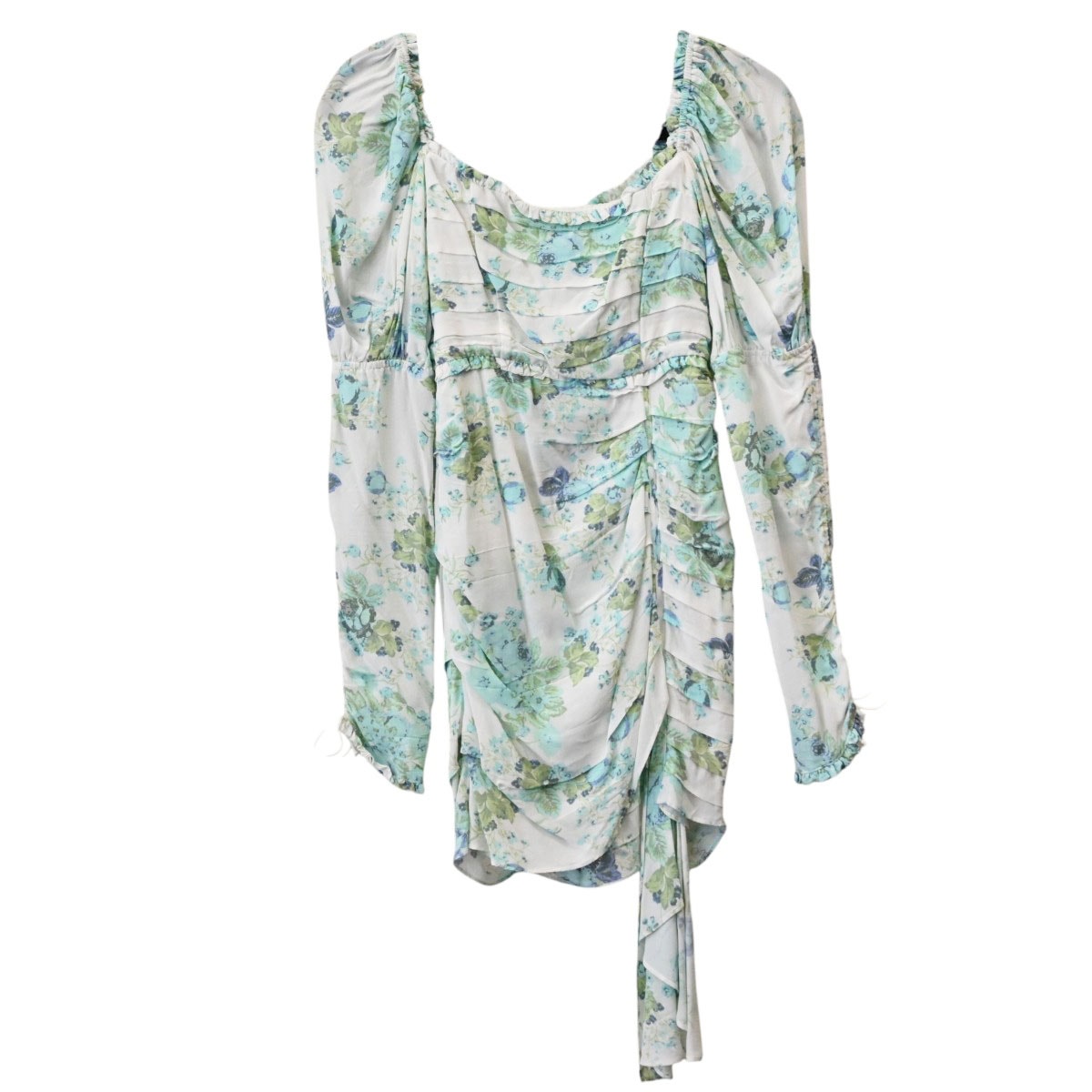 For Love & Lemons Eileen Blue Floral Ruched Draped Mini Dress Size Xs